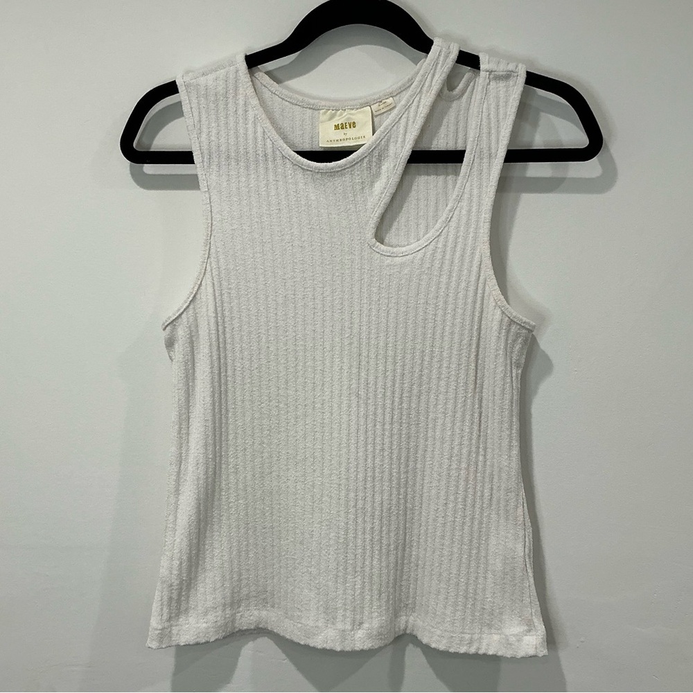 Anthropologie Maeve Ribbed Cut Out White Tank - Picture 2 of 8